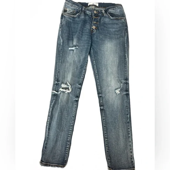 Kancan Women’s Medium Wash Distressed Mid Rise Straight Jeans Size 9 - Picture 1 of 9